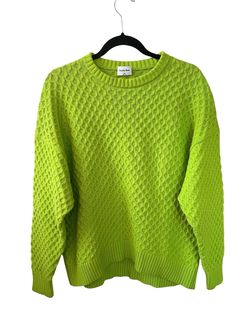 Aritzia Sunday Best Neon Lime Green Peggy Textured Crewneck Wool Sweater XS